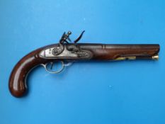 A Davidson & Co, London flintlock belt pistol with engraved brass mounts, vacant cartouche and