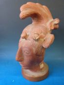 Reproduction Mexican terracotta Palenque head with incised decoration.