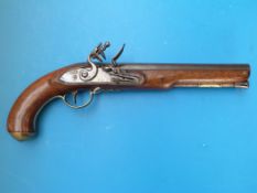 A flintlock officer's pistol with engraved brass mounts c1820