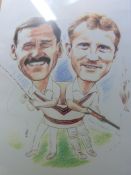 A signed Viv Richards photograph and a signed cricketing caricature