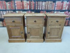 Three pine pot cupboards, each 95cm tall