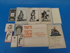 Claude Lovat Fraser compliment cards, portraits, Flying Fame notepapers, prospectus etc
