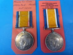 Two WWI Machine Gun Corps casualty medals,one 119331 Pte E MacAdam, and 83856 Pte W Reed, with