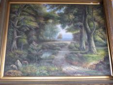 J.Hamilton large oil on canvas of a woodland scene