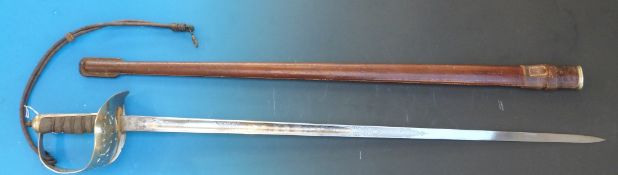 A George V 1897 pattern officer's sword by Fenton Brothers of Sheffield in leather scabbard