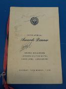 Autographed sixth annual footballers associated awards dinner 1979 including Jack Charlton, Charlie