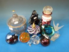 A quantity of glass ware to include paperweight, covered bowl, animals etc