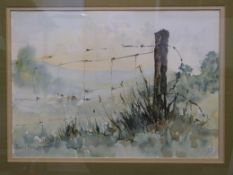 Three framed and glazed watercolours by Basil Rowles and two watercolours of plants