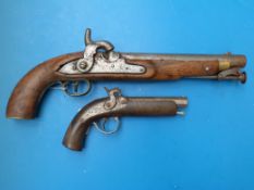 A percussion pistol with captive ramrod, serial number 1146, together with another percussion