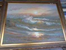 H.Gailey large oil on canvas of a beach scene