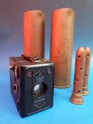 Trench Art Shell cases s5 division REME 1945 and a Zeiss Ikon box camera.