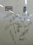 A framed England cricket shirt with 14 signatures