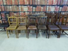 A set of four upholstered dining chairs, three Windsor kitchen chairs, five various bedroom chairs