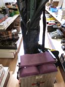 A collecttion of coarse fishing equipment etc including rod holdall, carp rod, seat box with 'octop