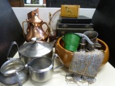 A quantity of cased cutlery, a wooden bowl,  Ystad Metall retro metalware, Empire press, and