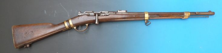 A Gras bolt-action rifle marked M1874 and M80 St Etienne with captive ram rod and brass mounts and