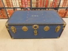 Three various vintage trunks (metal, fibre and a wooden example)