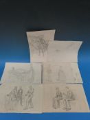 H.M. & R.H. Brock original pencil sketches, humorous cartoon drawings including Sailor, Outlaw,