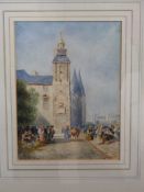 A watercolour Mediterranean street scene (57 x 37 cm), together with a watercolour of a chateau