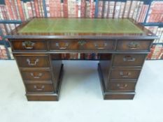 A leather inset twin pedestal desk
