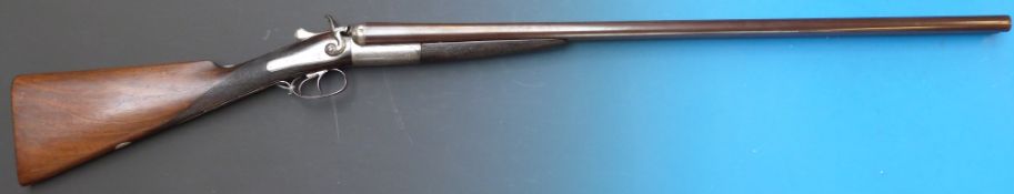 J. Macnaughton 12 bore double barelled side by side hammer action shotgun, the side plates named