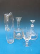 A Dartington crystal decanter and lemonade jug together with a Wedgwood glass decanter and a