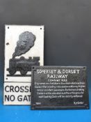 A replica railway crossing sign (58cm high) and a similar Somerset & Dorset sign