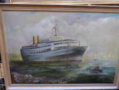 D  Aldridge oil on canvas of Canberra returning home from the Falklands (59cm x 70cm)