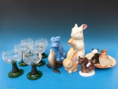 A quantity of Russian animals including panda, seal etc together with a Sylvac dog, rabbit tea pot,