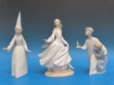 Lladro figurines including frightened children with candle, Hada and Cenicienta (most boxed).