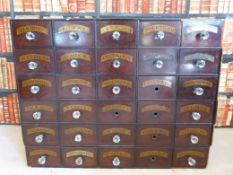 A 19thC pine and mahogany apothecary, haberdashery or medicine chest of 30 drawers,