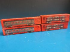 A set of four Joueff HO gauge carriages and wagons to include a car transporter (all in original