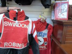 A quantity of speedway memorabilia and clothing including enamel badges,