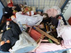 A large collection of various dolls, doll parts and doll clothing including Armand Marseille,
