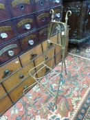 A 19thC brass three tier folding magazine rack (height 86cm)