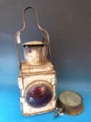 A railway train heat steam pressure gauge with silvered dial together with a BR (W) lamp