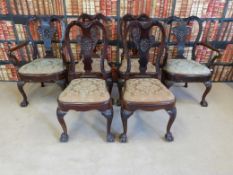 A set of six (2+4) carved Queen Anne style chairs