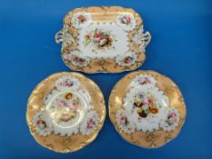 A 19thC dessert plate and two dinner plates, very finely decorated with flowers including violas,