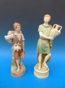 A Dux figure of a hawker carrying fowl and a basket of vegetables together with a figure of a water