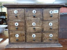 A nine drawer spice chest (W45, D13,