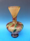 A bulbous glass vase marked Galle