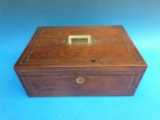 A 19thC rosewood and brass inlaid work or jewellery box