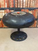 An aluminium aircraft wheel with 9,50 - 12 Palmer Aerotyre on the base to form stool / coffee table,
