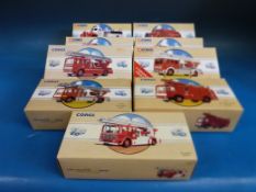 Nine Corgi diecast model English fire engines,