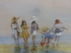 Rosemarie De Goede watercolour of figures on a beach (signed) 32 x 39 cm