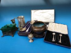 A collection of metalware to include hallmarked silver spoons, cloisonne bowl,