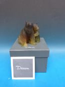Daum glass bear and bear cub group signed to base Daum France (10cm tall in original box with