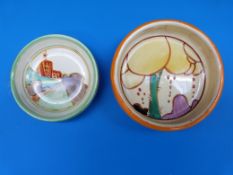 Two Clarice Cliff pin dishes,