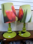 Two green Habitat lamps with floral shades