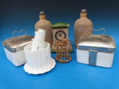 Vintage picnic items and clock etc